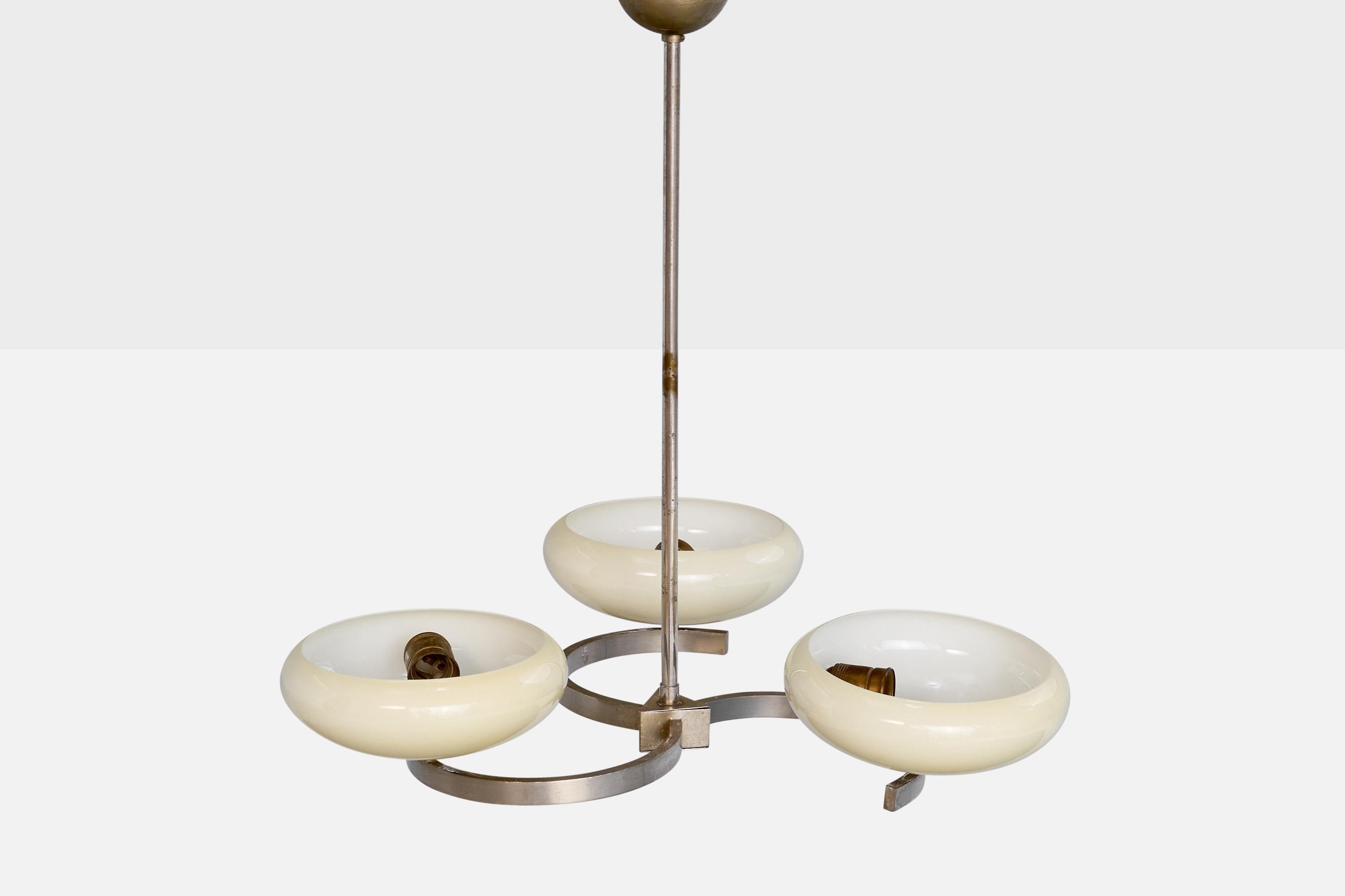 German Designer, Chandelier, Nickel, Glass, Germany, 1920s In Good Condition For Sale In High Point, NC