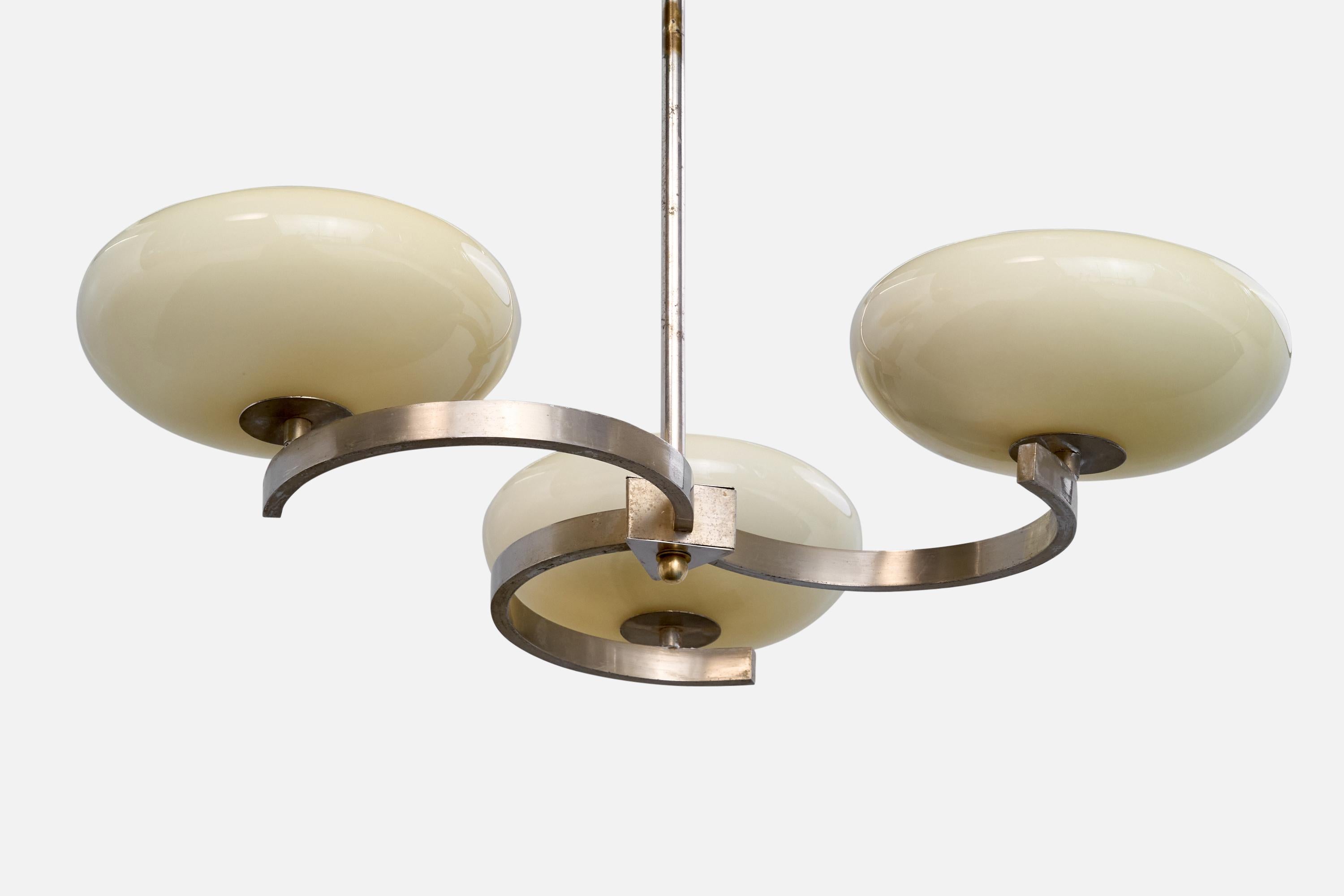 Early 20th Century German Designer, Chandelier, Nickel, Glass, Germany, 1920s For Sale