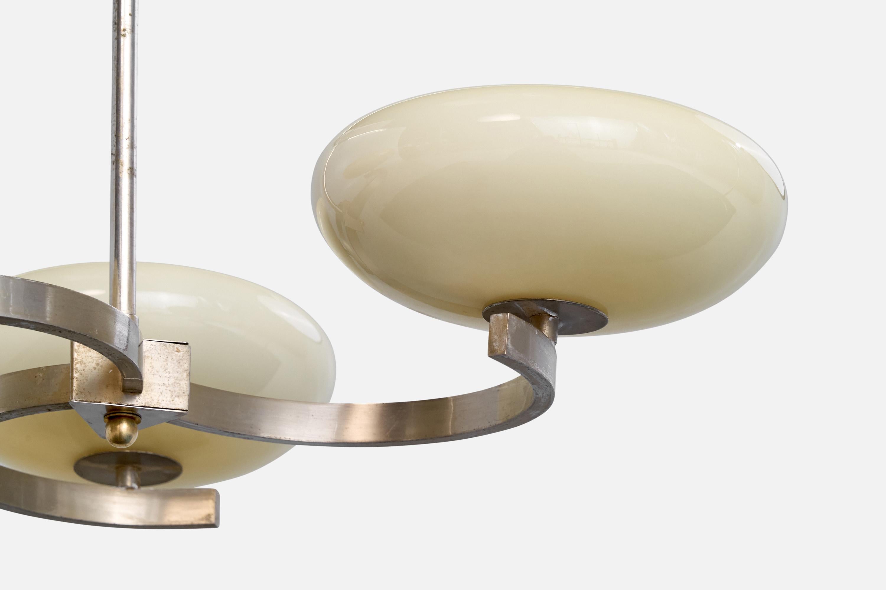 German Designer, Chandelier, Nickel, Glass, Germany, 1920s For Sale 1