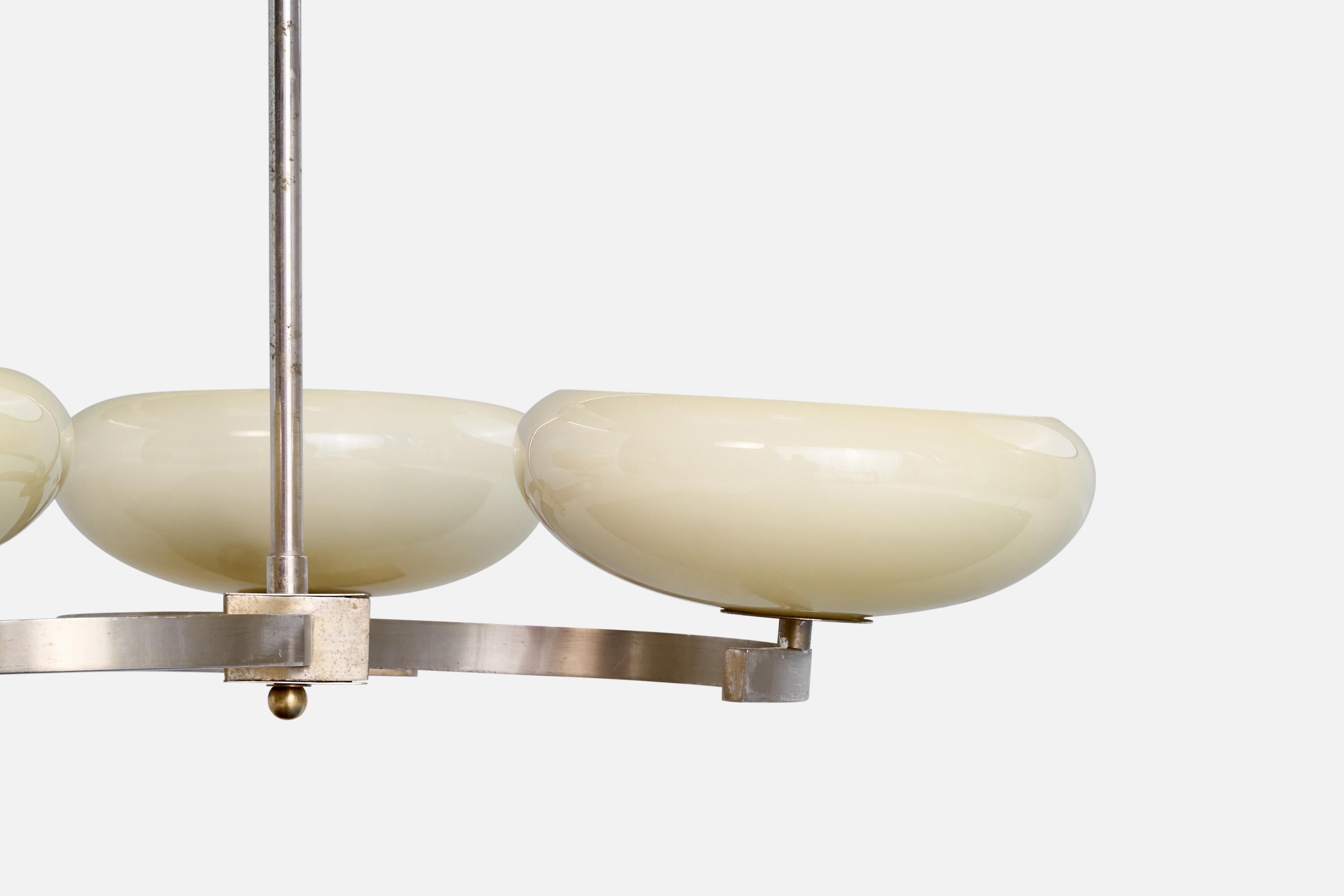 German Designer, Chandelier, Nickel, Glass, Germany, 1920s For Sale 2