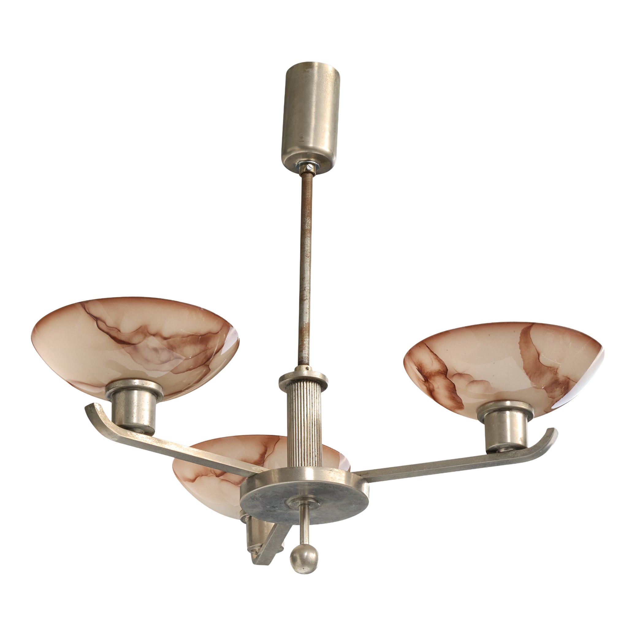 Designer tedesco, lampadario, nichel, vetro, Germania, anni '20