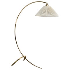 German Designer, Floor Lamp, Brass, Cord, Fabric, Germany, 1950s