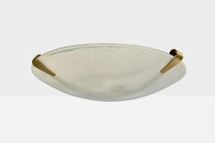 German Designer, Flush Mount, Brass, Glass, Germany, 1950s