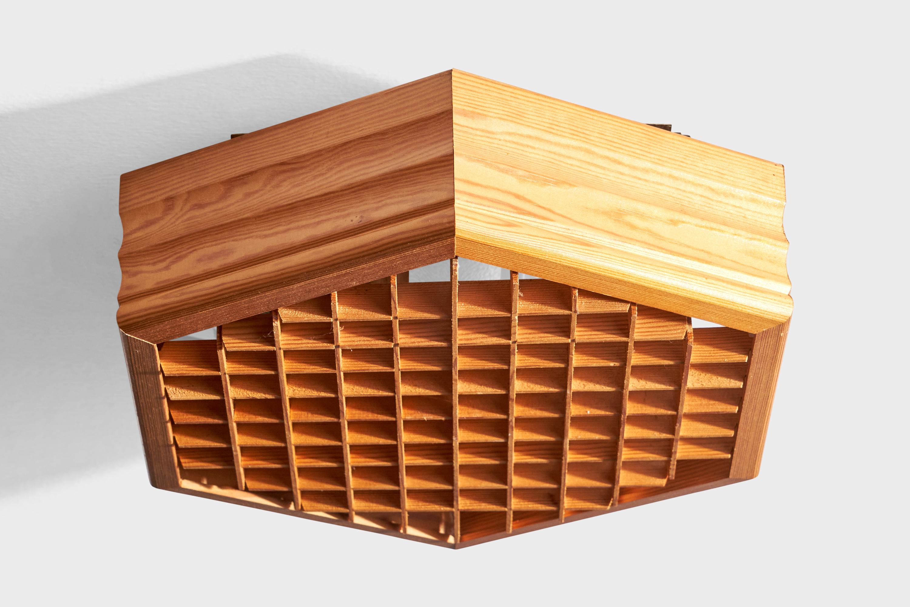 German Designer, Flush Mount, Pine, Germany, 1990 In Good Condition For Sale In High Point, NC