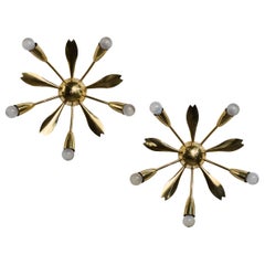German Designer, Flush Mounts, Brass, Germany, 1950s