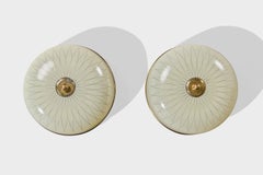 German Designer, Flush Mounts, Glass, Brass, Germany, 1960s
