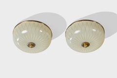 German Designer, Flush Mounts, Glass, Brass, Germany, 1960s