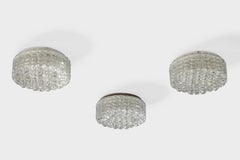 German Designer, Flush Mounts, Glass, Metal, Germany, 1970s