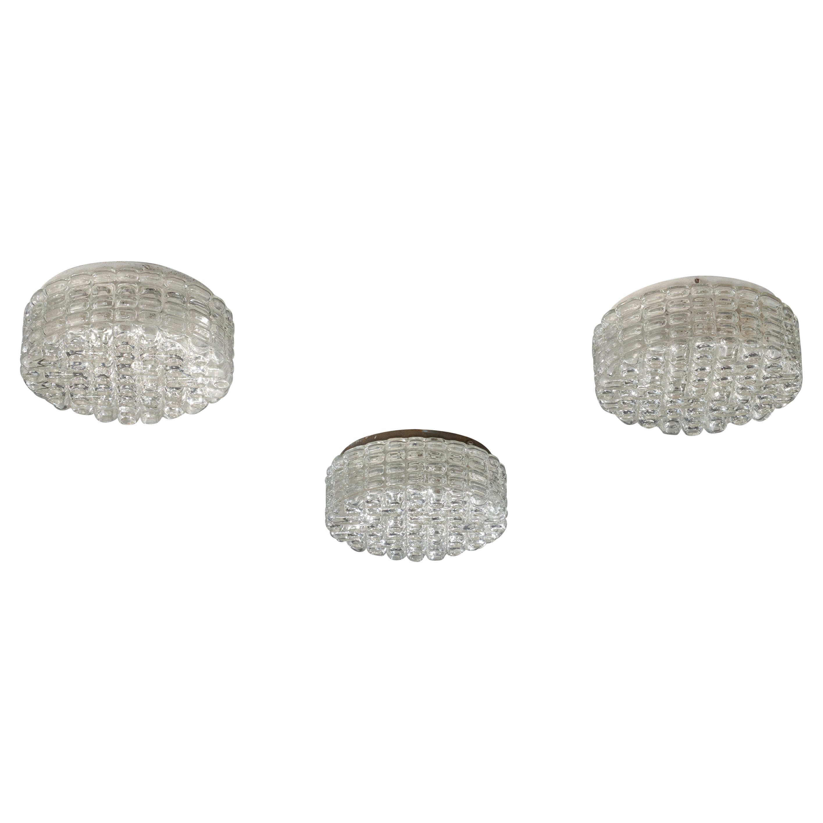 German Designer, Flush Mounts, Glass, Metal, Germany, 1970s For Sale