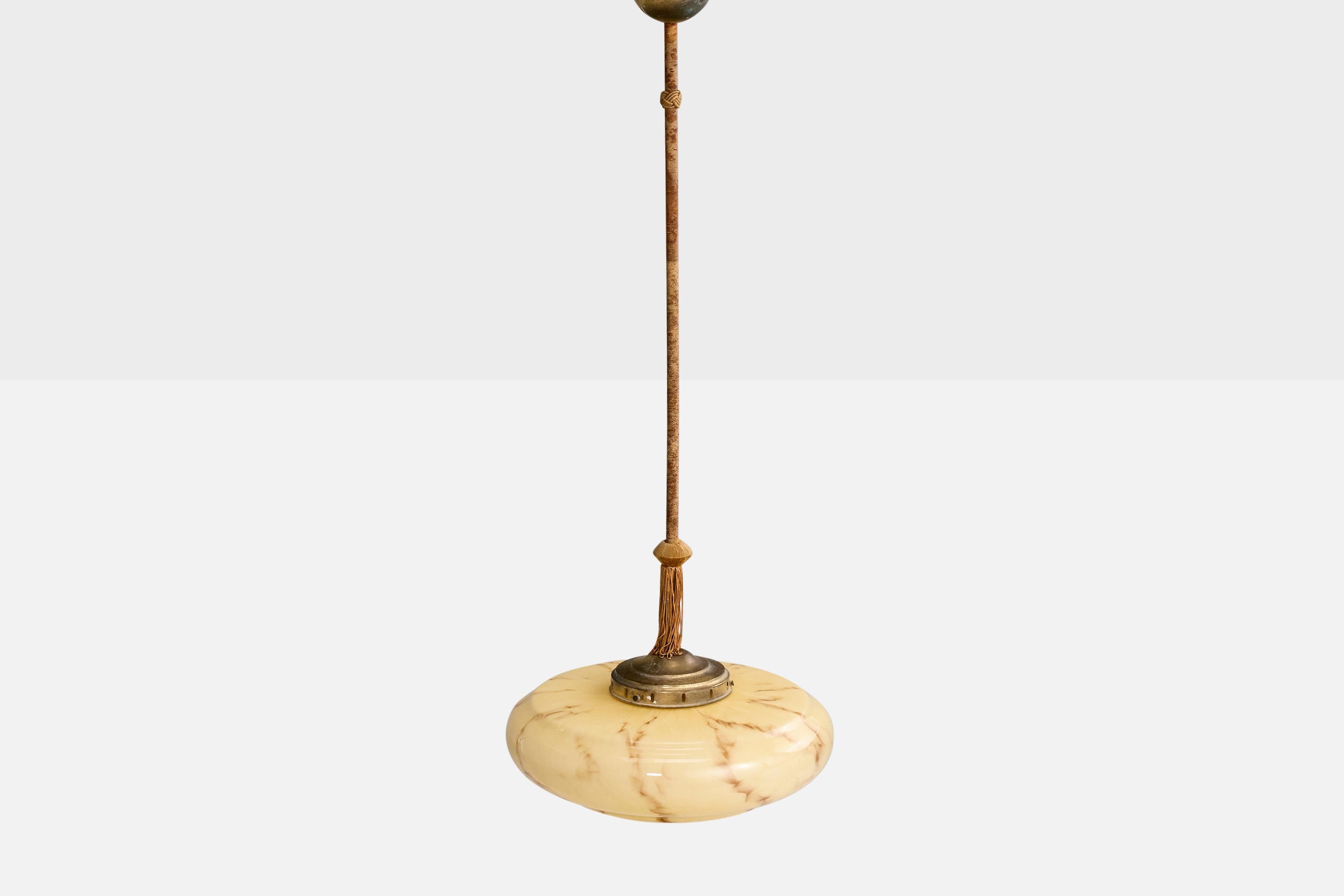 Diseñador alemán, lámpara colgante, latón, cuerda, cristal, Alemania, años 20 en Bueno estado para la venta en High Point, NC