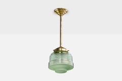 German Designer, Pendant Light, Brass, Glass, Germany, 1920s