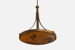 German Designer, Pendant Light, Brass, Glass, Germany, 1920s