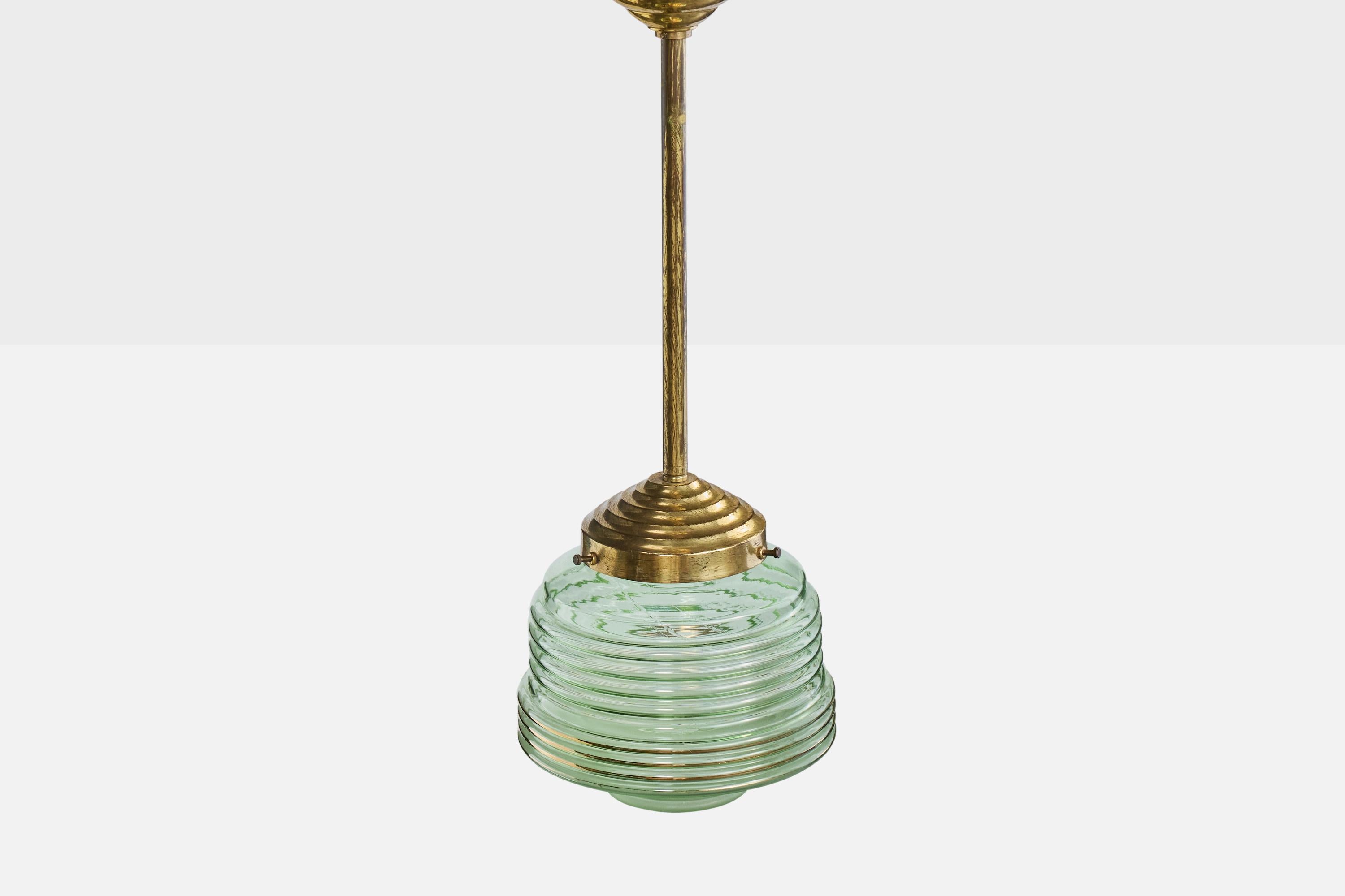 Diseñador alemán, lámpara colgante, latón, cristal, Alemania, años 1920 en Bueno estado para la venta en High Point, NC