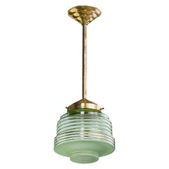German Designer, Pendant Light, Brass, Glass, Germany, 1920s