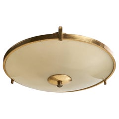 German Designer, Pendant Light, Brass, Glass, Germany, 1930s