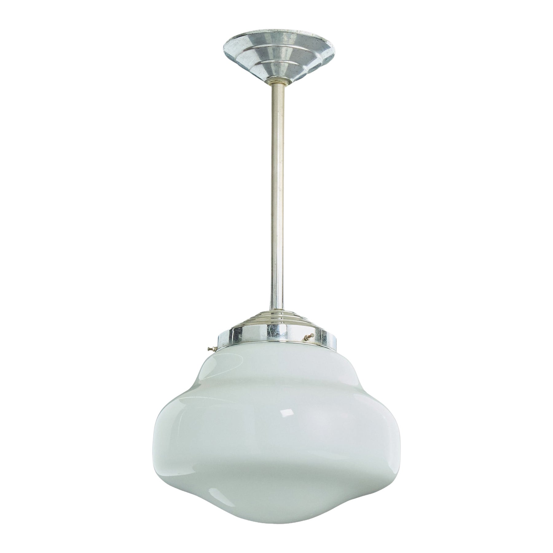 German Designer, Pendant Light, Glass, Chrome, Germany, 1920s For Sale