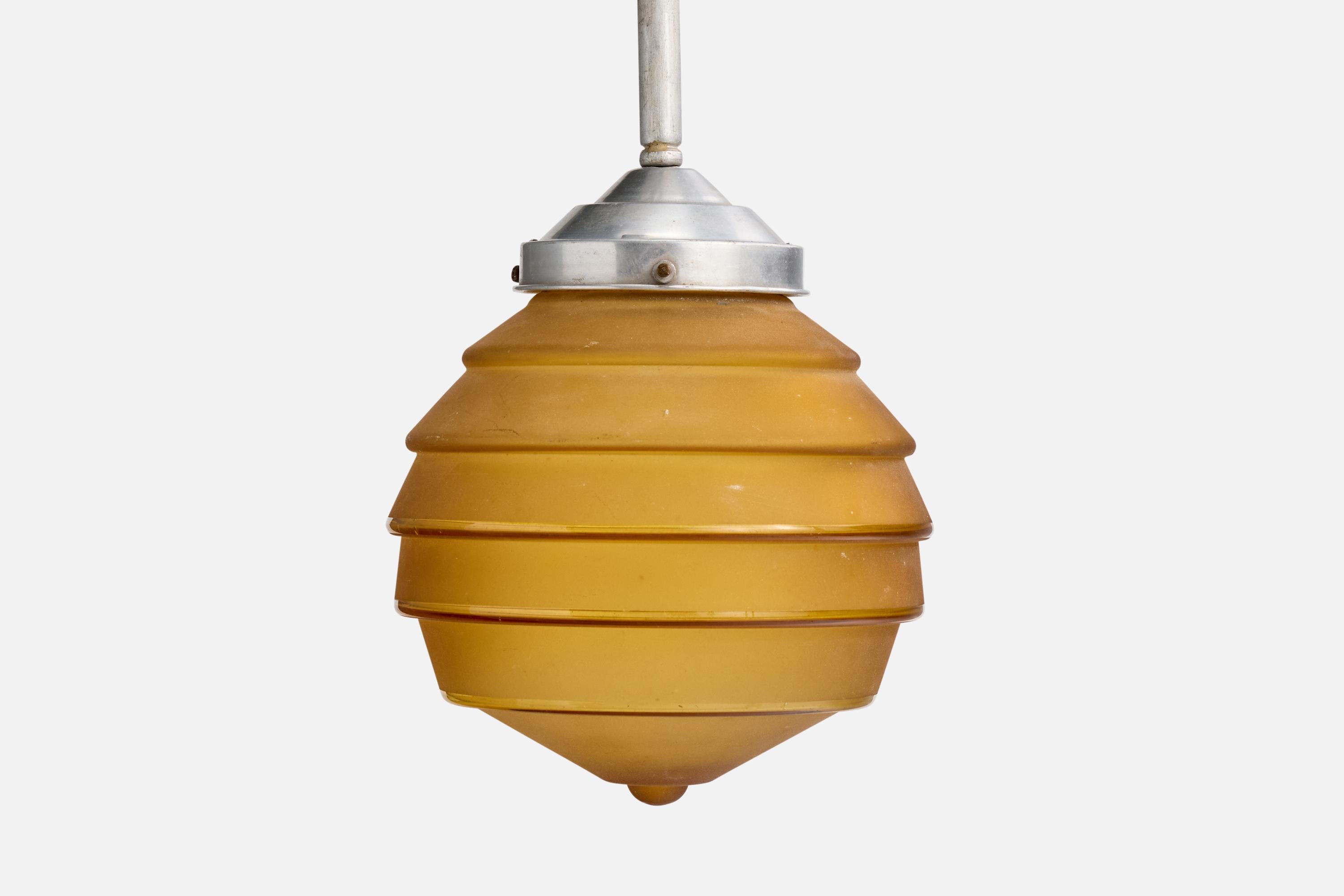 Inizio XX secolo Designer tedesco, lampada a sospensione, vetro, nichel, Germania, anni '1920 in vendita