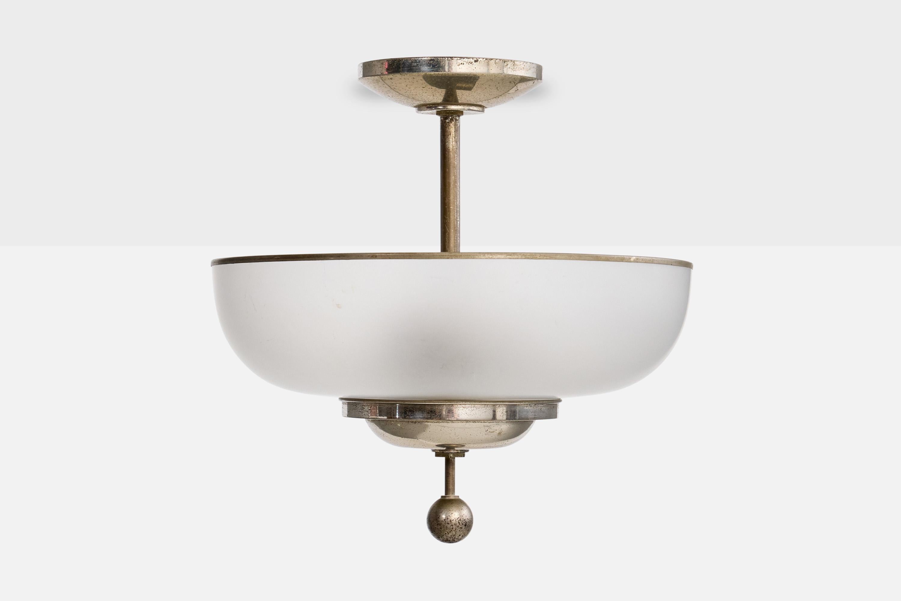 Tedesco Designer tedesco, lampada a sospensione, vetro, nichel, Germania, anni '30 in vendita