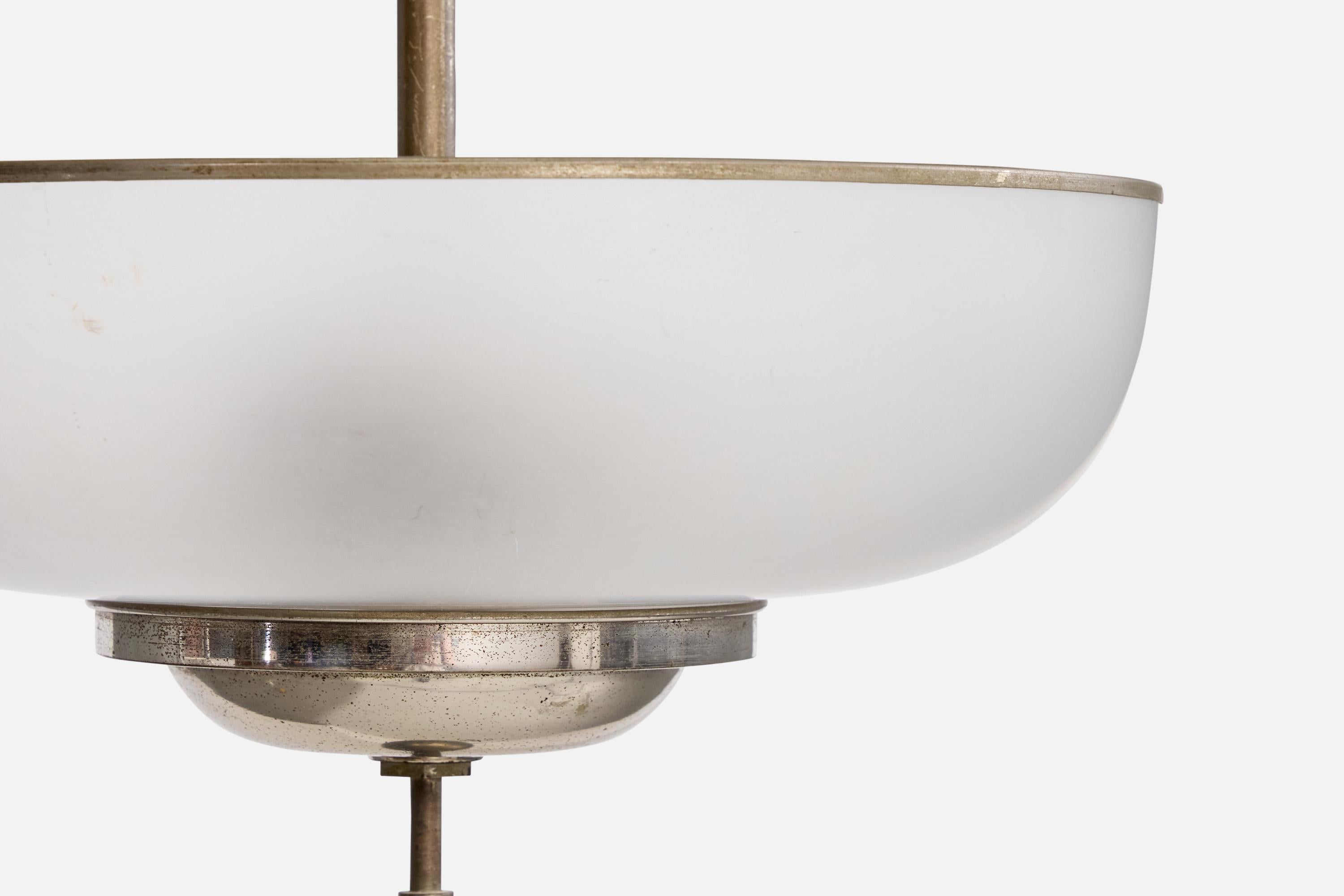 Metà XX secolo Designer tedesco, lampada a sospensione, vetro, nichel, Germania, anni '30 in vendita