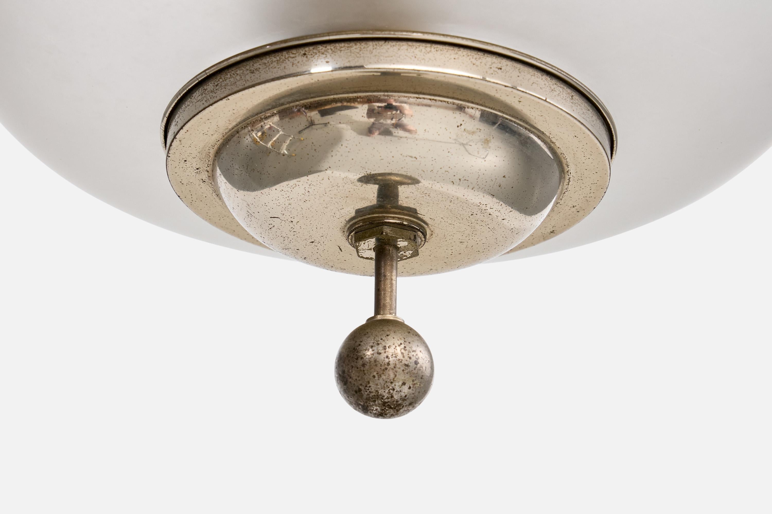 Vetro Designer tedesco, lampada a sospensione, vetro, nichel, Germania, anni '30 in vendita