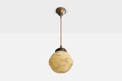 German Designer, Pendant Light, Metal, Glass, Brass, Germany, 1920s