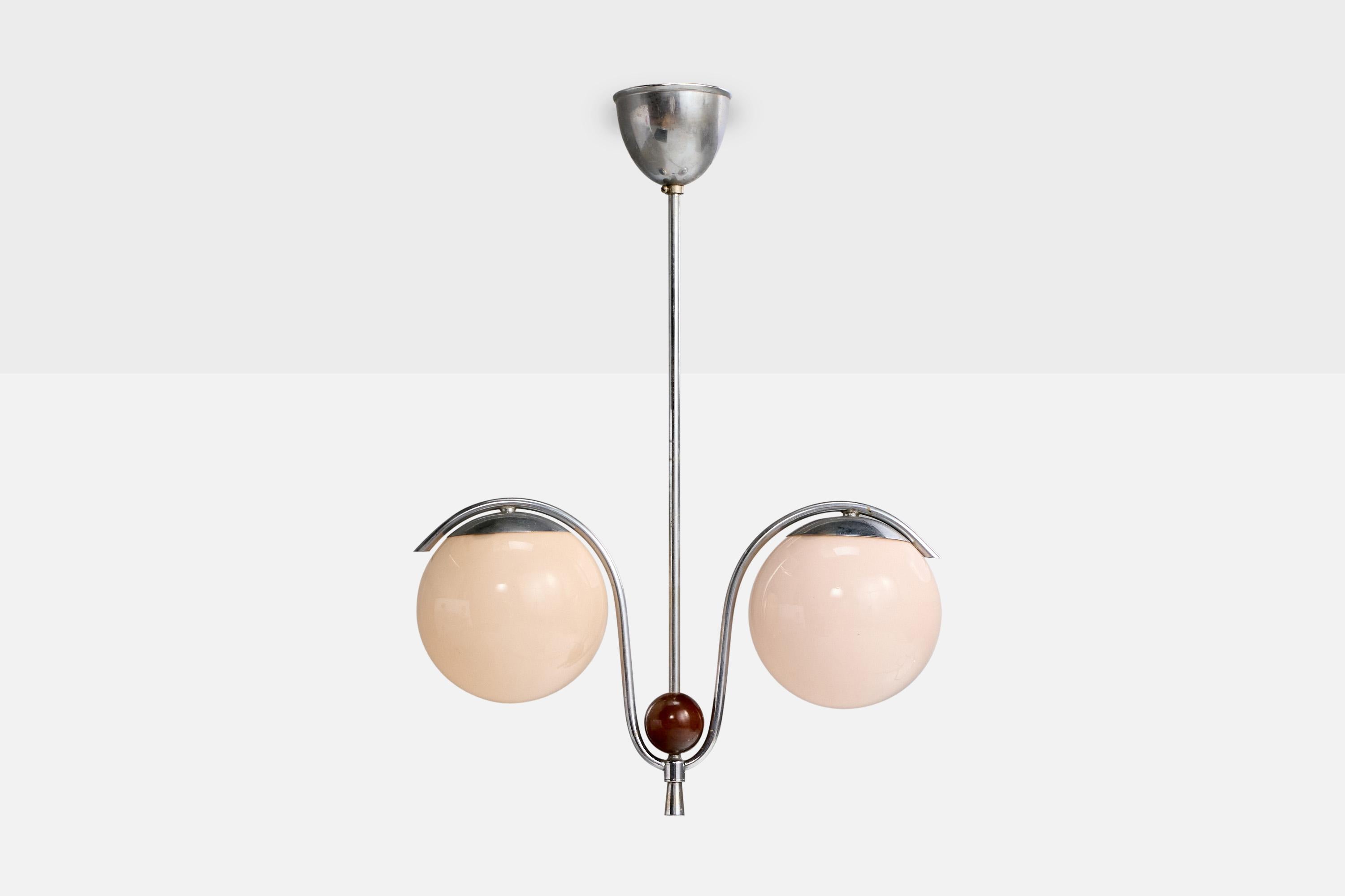 Tedesco Designer tedesco, lampada a sospensione, nichel, vetro, legno, Germania, anni '20 in vendita