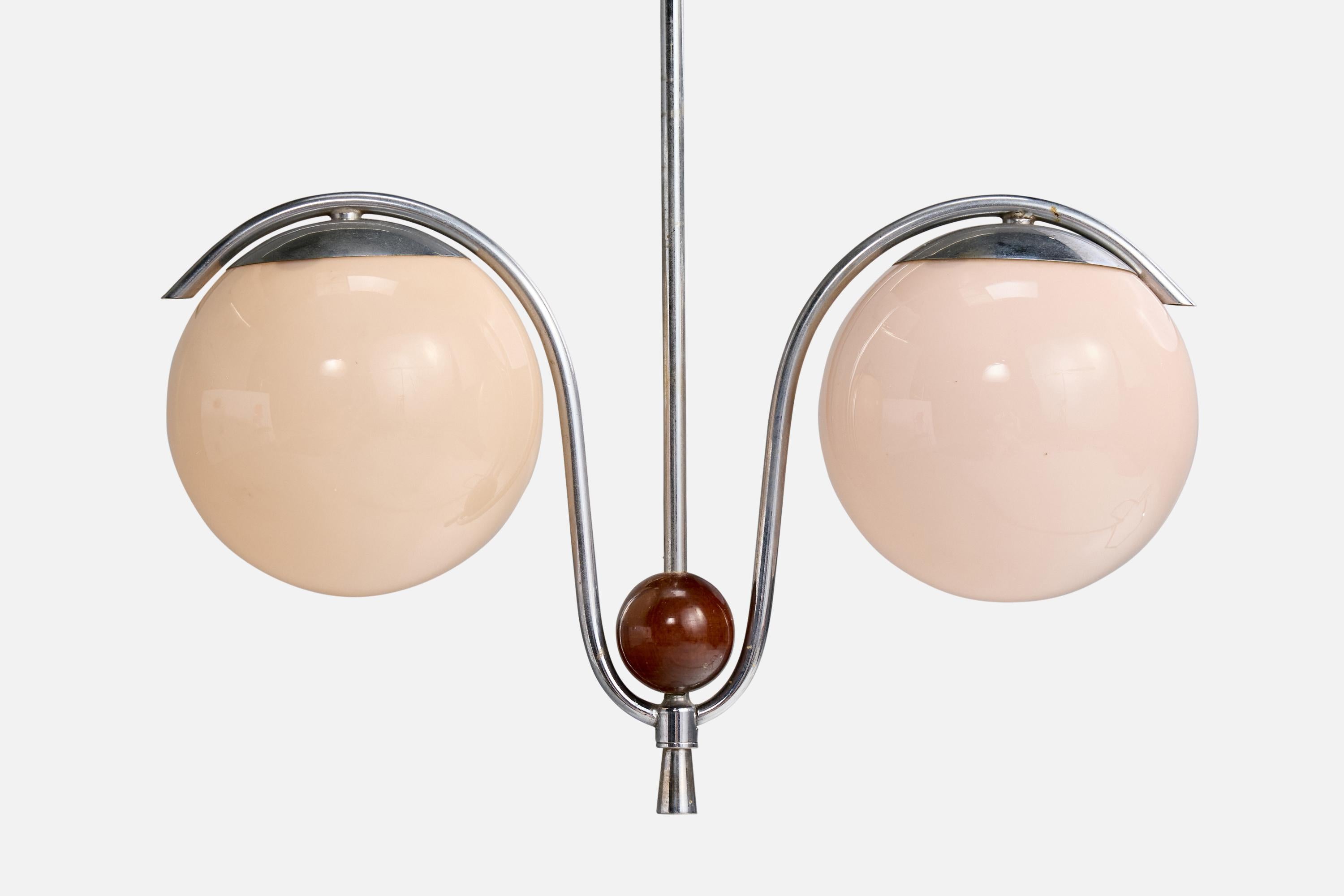 Inizio XX secolo Designer tedesco, lampada a sospensione, nichel, vetro, legno, Germania, anni '20 in vendita