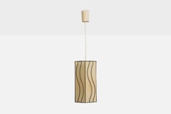 German Designer, Pendant Light, Parchment, Metal, Germany, 1950s