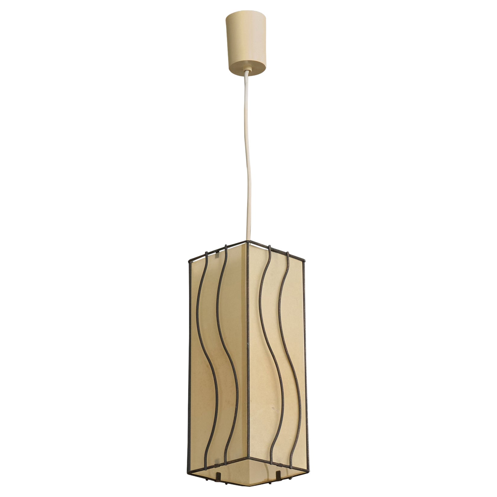 German Designer, Pendant Light, Parchment, Metal, Germany, 1950s