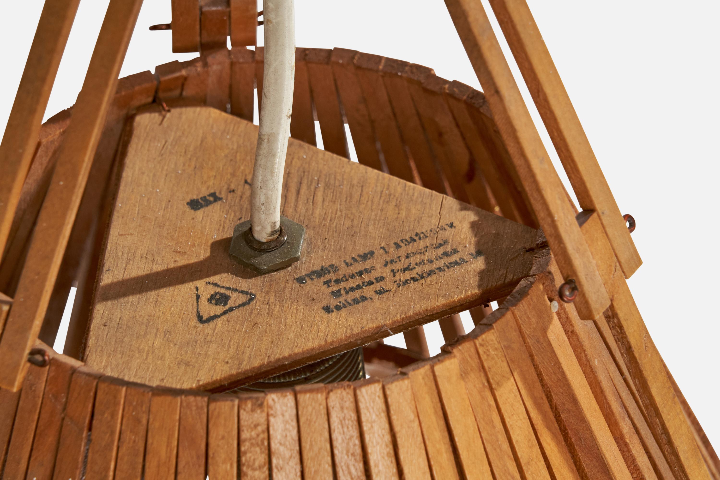 Deutscher Designer, Pendelleuchten, Holz, Deutschland, 1970er Jahre 6