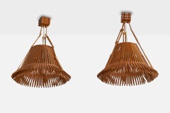 German Designer, Pendant Lights, Wood, Germany, 1970s