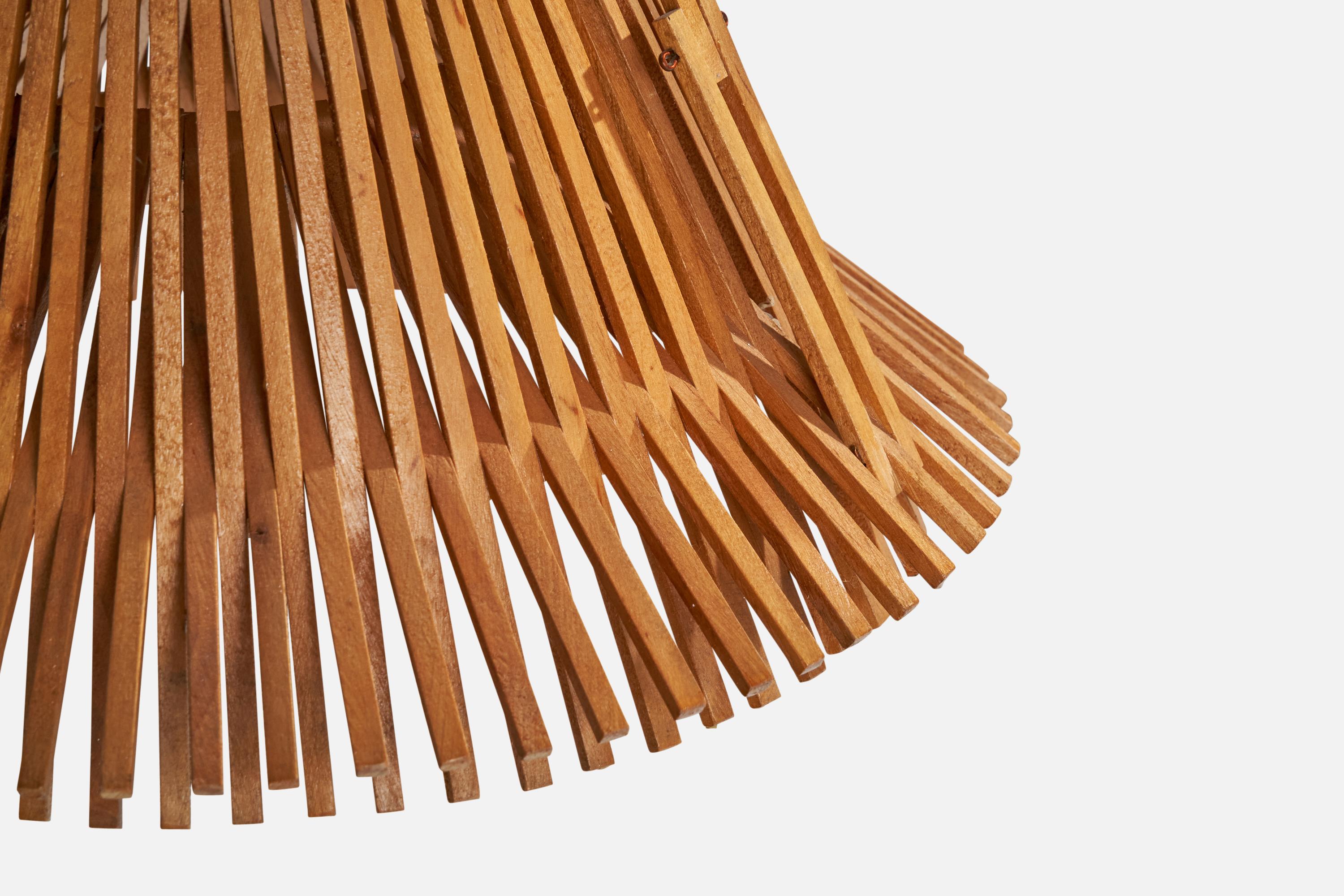Deutscher Designer, Pendelleuchten, Holz, Deutschland, 1970er Jahre 4
