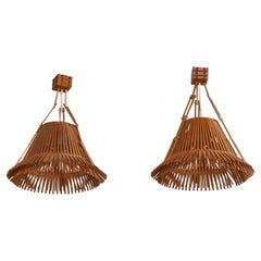German Designer, Pendant Lights, Wood, Germany, 1970s German Designer, Pendant Lights, Wood, Germany, 1970s