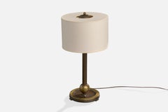 German Designer, Table Lamp, Brass, Fabric, Germany, 1920s