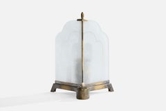 German Designer, Table Lamp, Brass, Glass, Germany, 1920s
