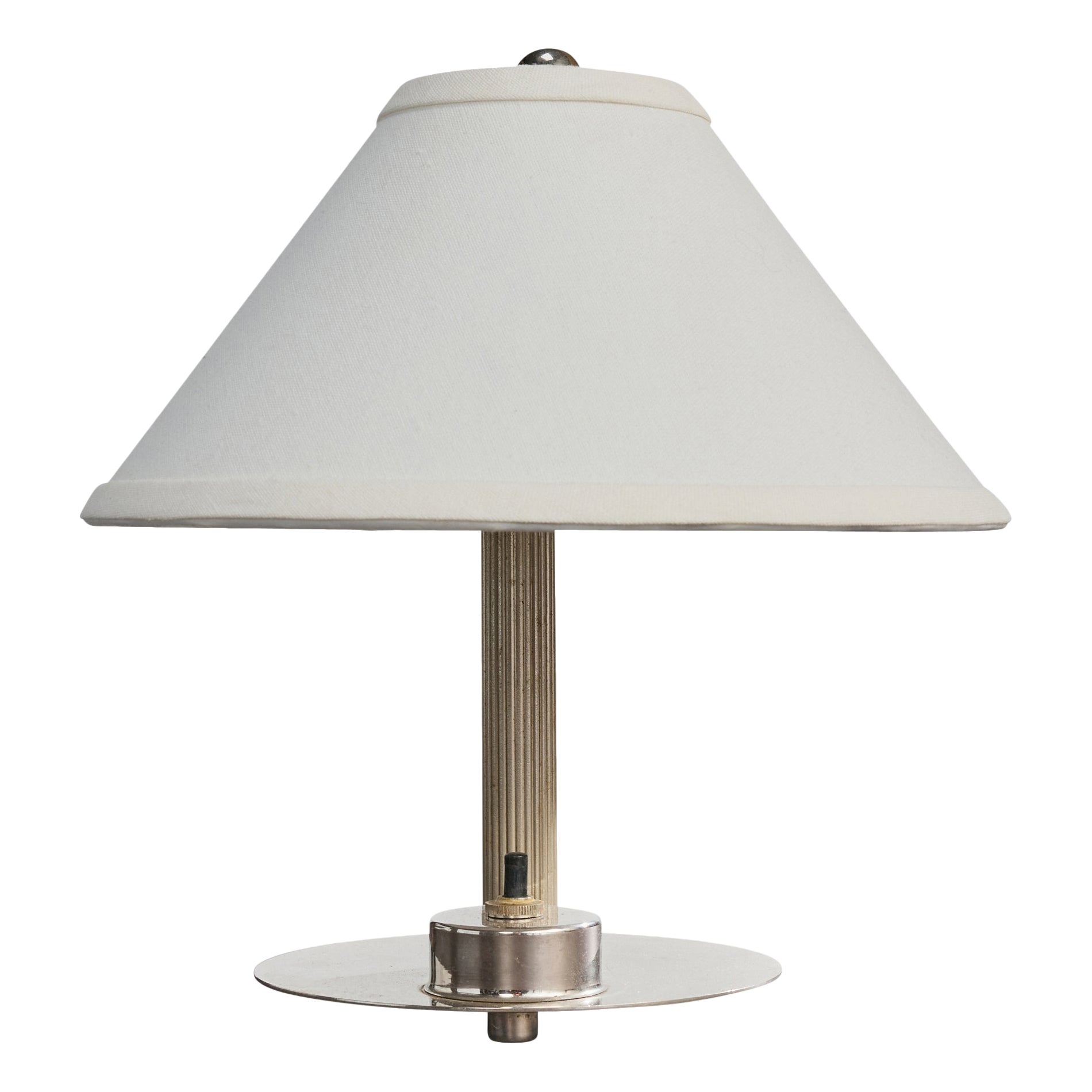 Diseñador alemán, lámpara de mesa, cromo, tela, Alemania, años 20