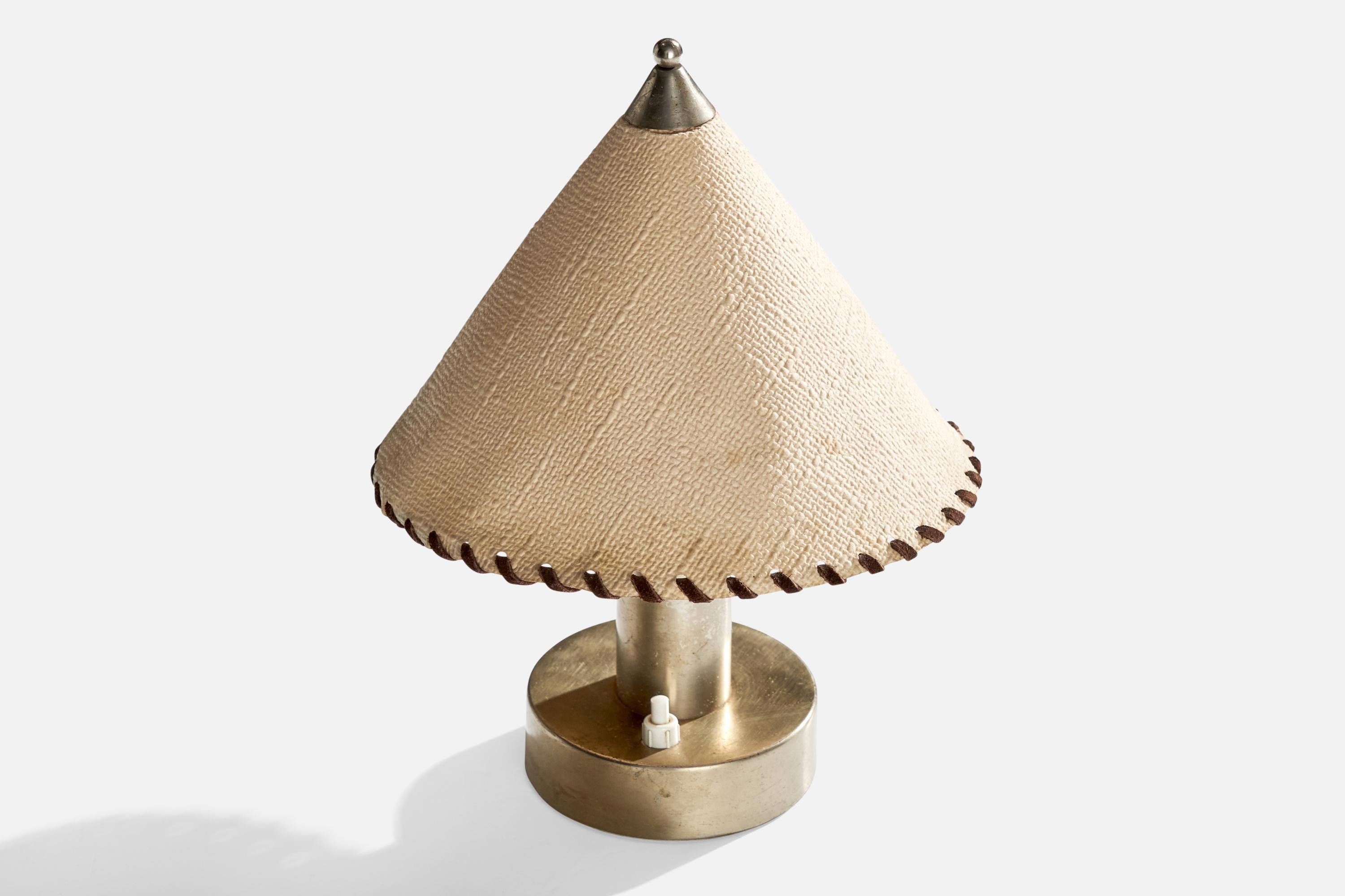 German Designer, Table Lamp, Nickel, Fabric, Leather Germany, 1920s In Good Condition In High Point, NC