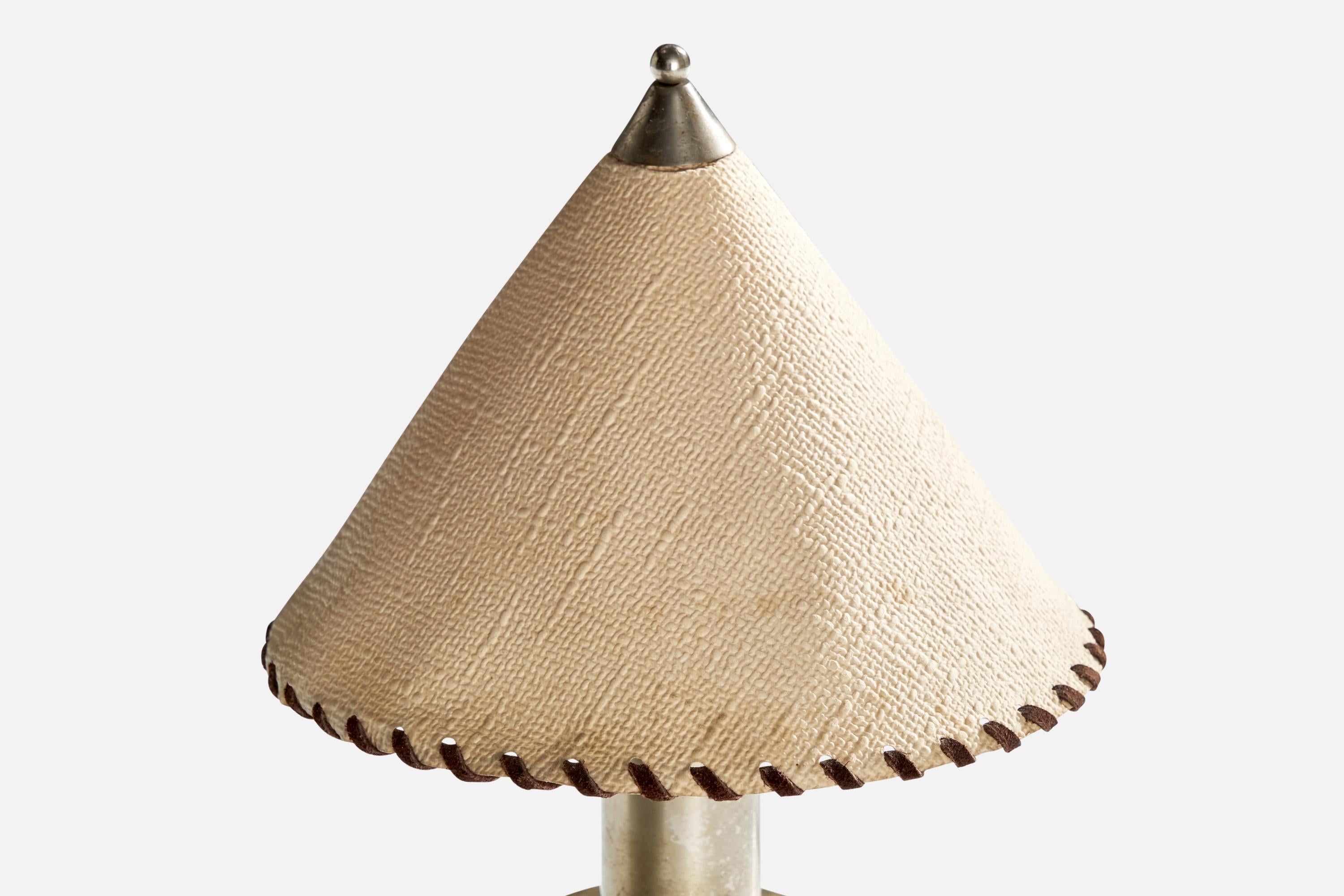 Early 20th Century German Designer, Table Lamp, Nickel, Fabric, Leather Germany, 1920s