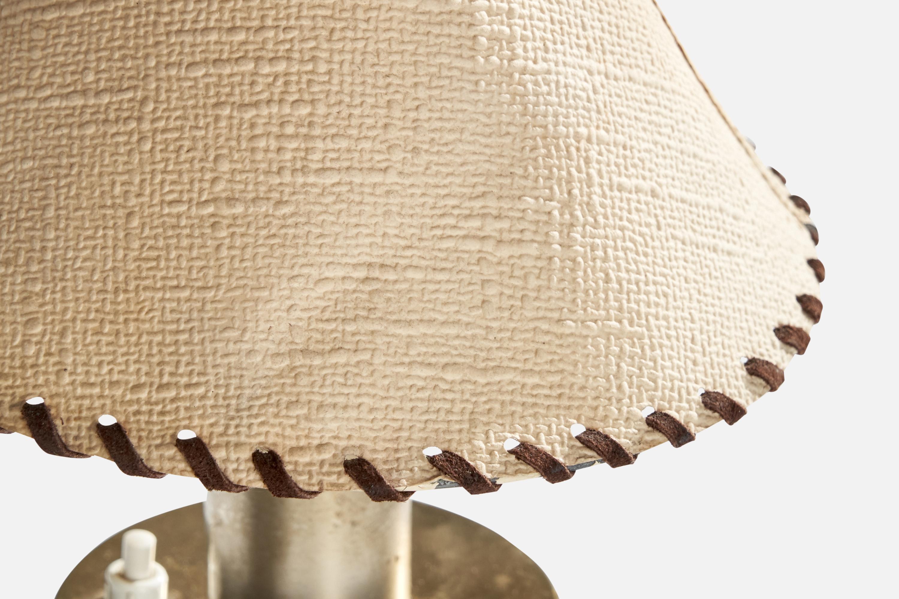 German Designer, Table Lamp, Nickel, Fabric, Leather Germany, 1920s 2