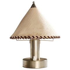 Antique German Designer, Table Lamp, Nickel, Fabric, Leather Germany, 1920s