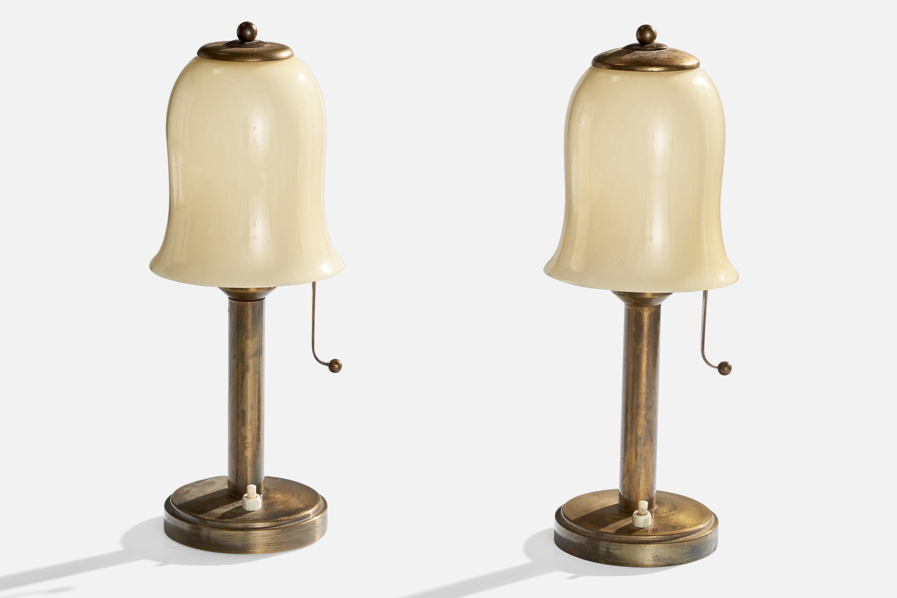 Bauhaus German Designer, Table Lamps, Brass, Glass, Germany, 1930s