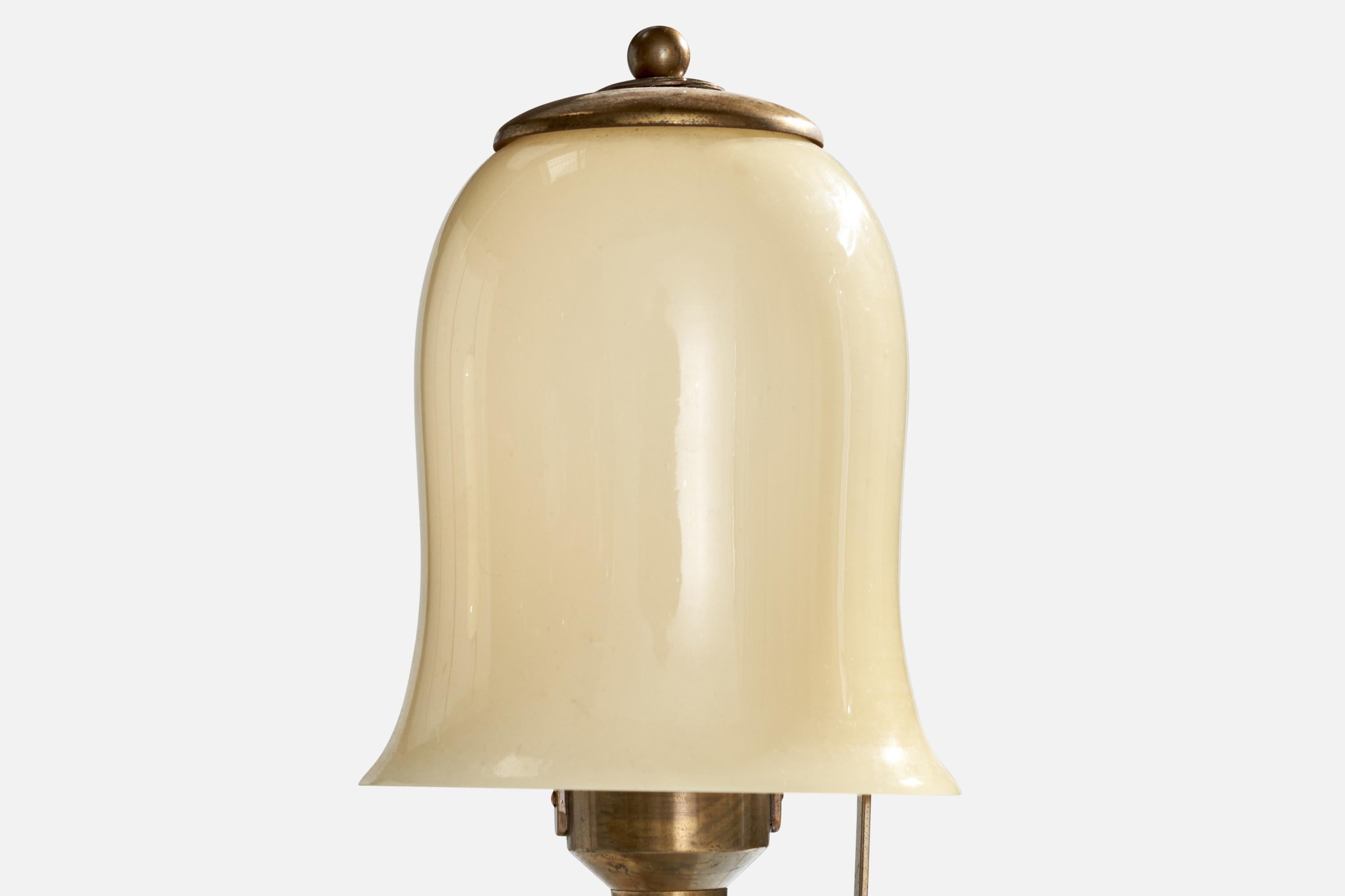 Mid-20th Century German Designer, Table Lamps, Brass, Glass, Germany, 1930s