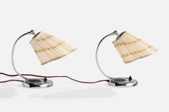 German Designer, Table Lamps, Chrome, Fabric, Germany, 1950s