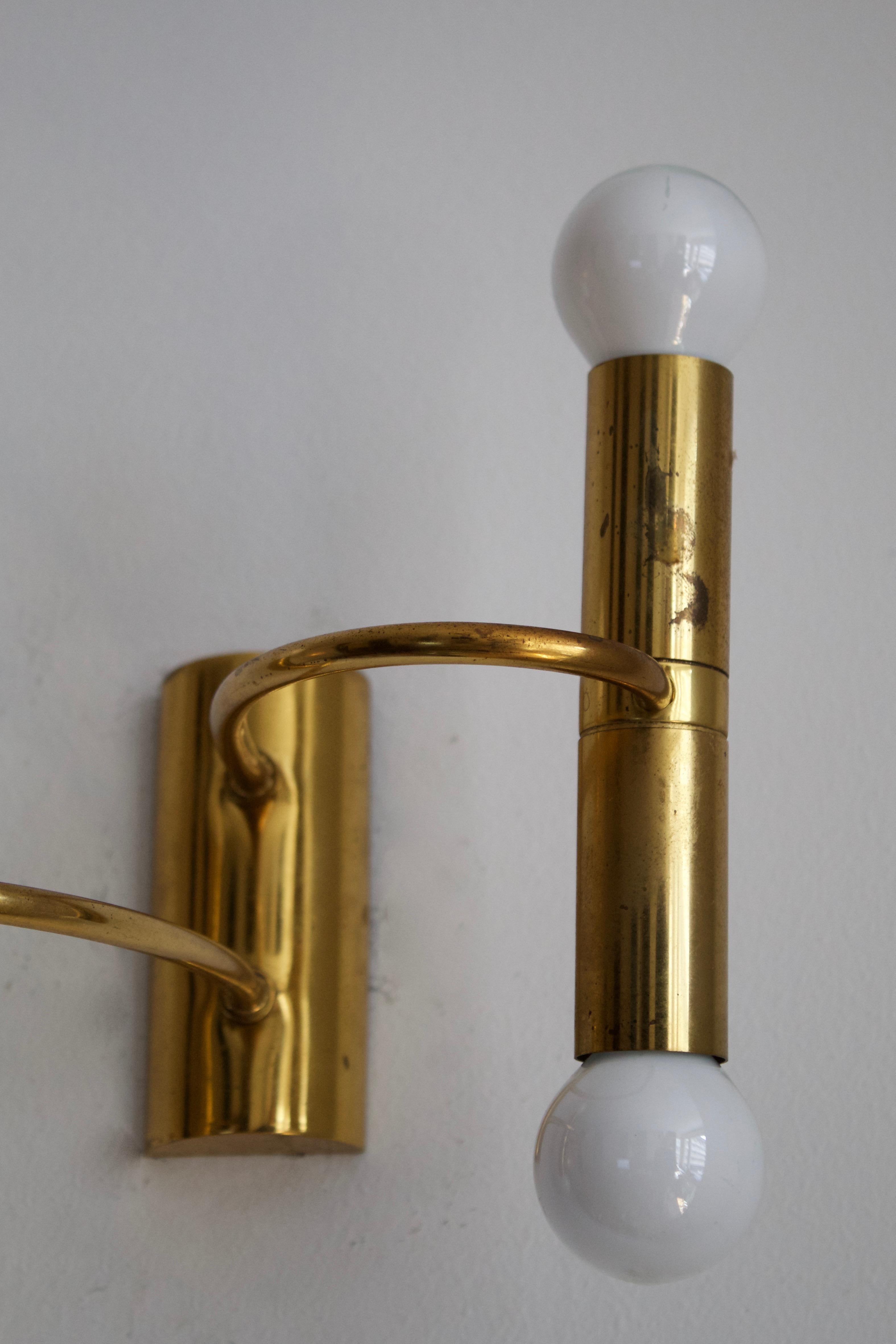 Mid-Century Modern German Designer, Two-Armed Wall Lights, Gold-Plate, Germany, 1960s For Sale