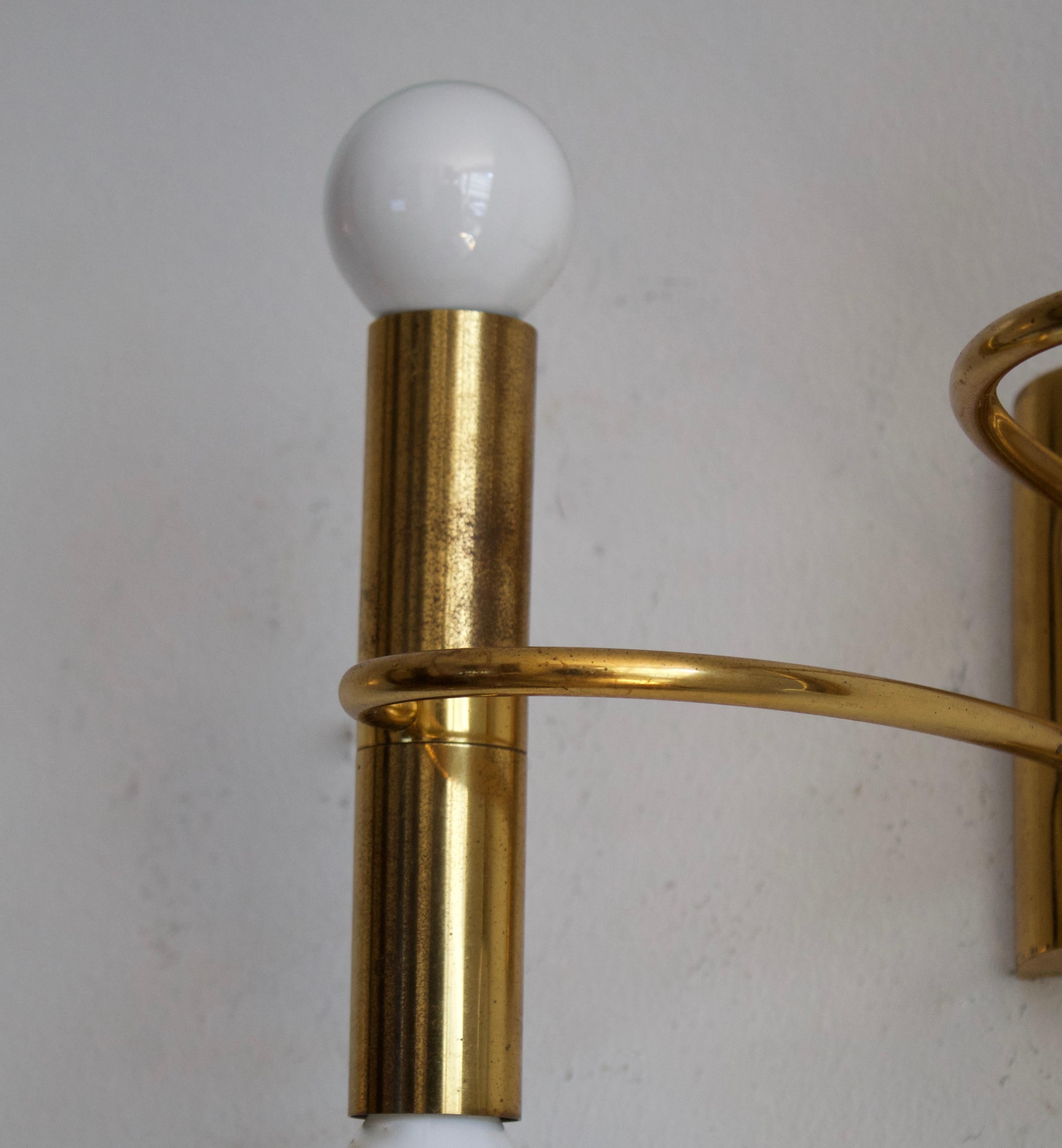 German Designer, Two-Armed Wall Lights, Gold-Plate, Germany, 1960s In Good Condition For Sale In High Point, NC