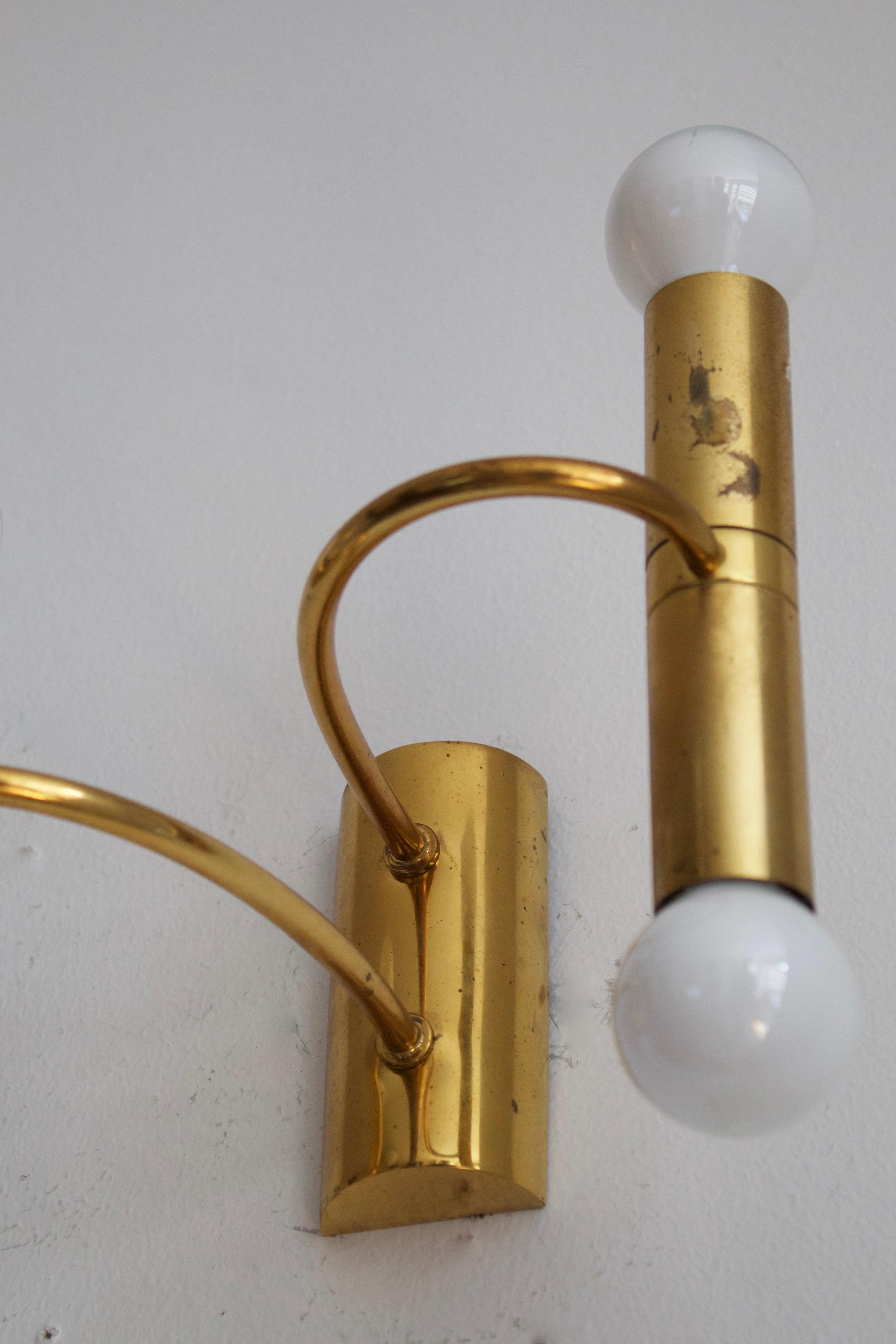 Mid-20th Century German Designer, Two-Armed Wall Lights, Gold-Plate, Germany, 1960s For Sale