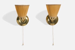 German Designer, Wall Light, Brass, Fabric, Germany, 1960s