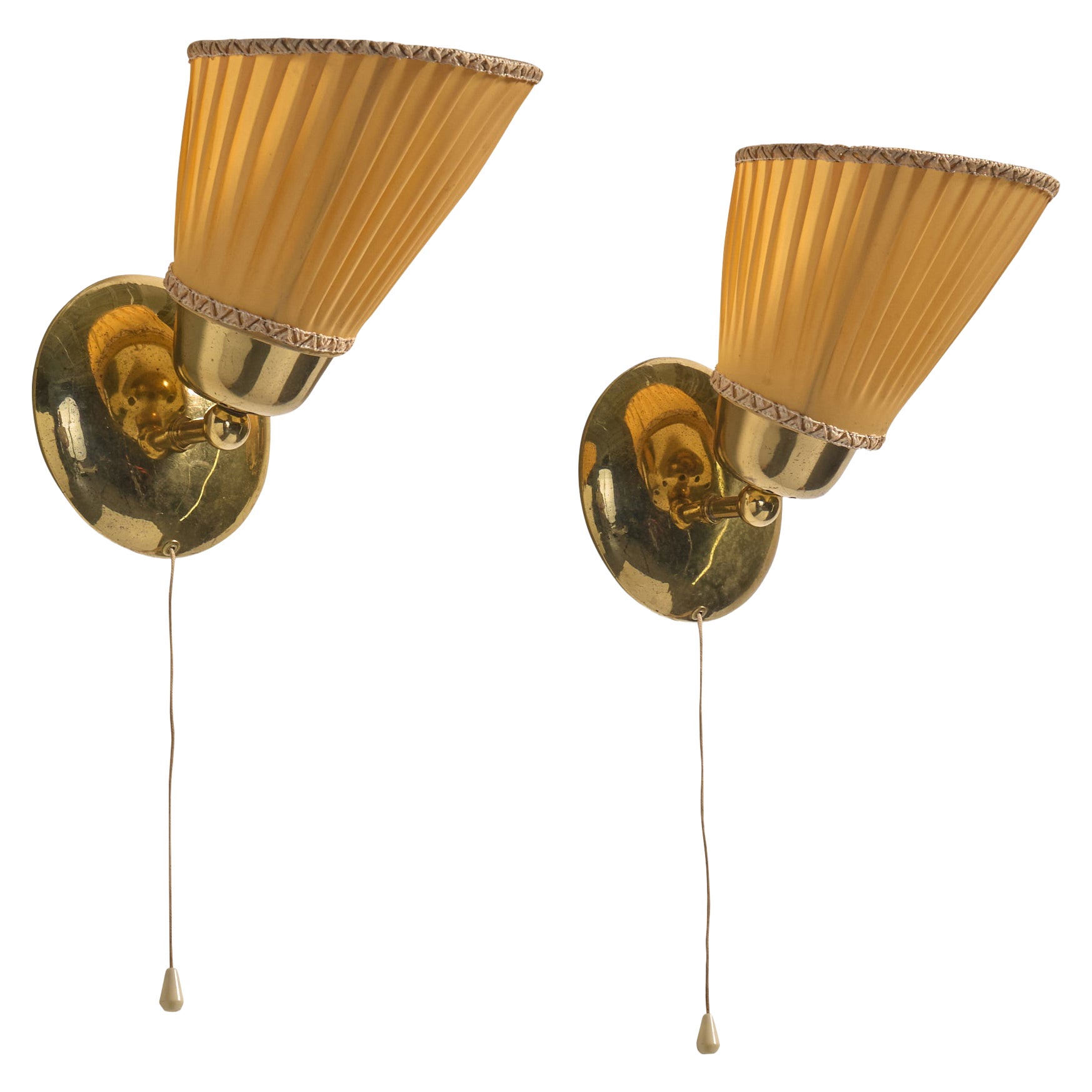 German Designer, Wall Light, Brass, Fabric, Germany, 1960s