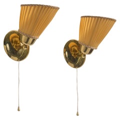 German Designer, Wall Light, Brass, Fabric, Germany, 1960s
