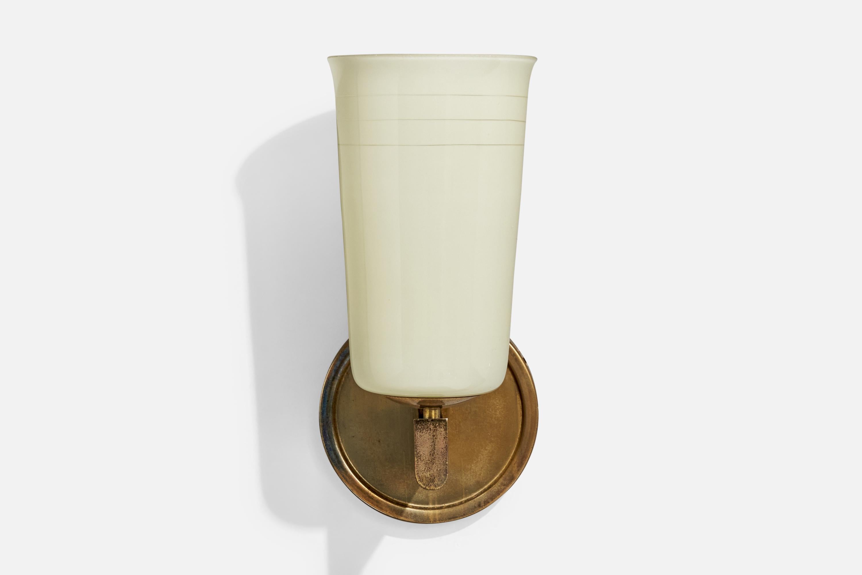 Bauhaus German Designer, Wall Light, Brass, Glass, Germany, 1920s